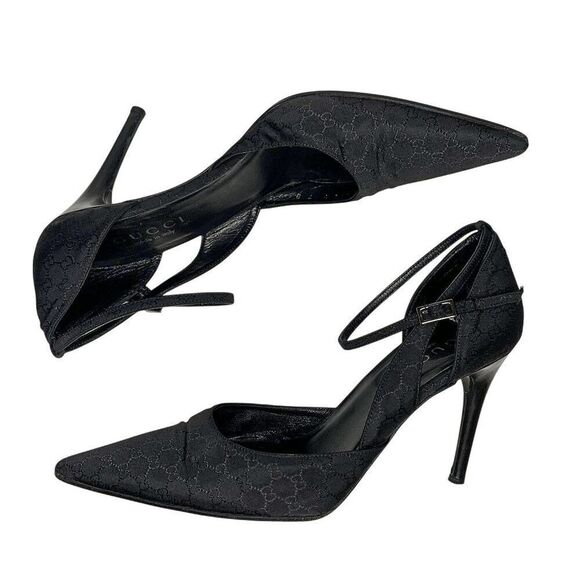 Gucci Microguccissima Black Nylon Heels D'Orsay Interlocking GG Logo Pumps US 7 - Picture 6 of 10